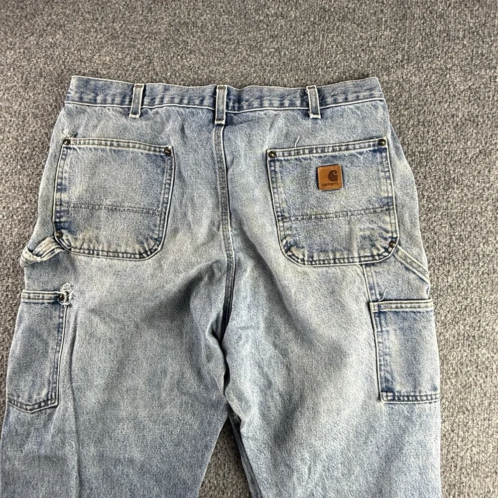 Vintage Faded Carhartt B73 DST Double Knee Dungaree Denim Jeans Men's 38x30 Y2K
